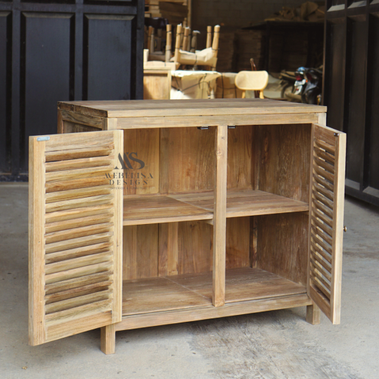 Recycled Teak Wood Louver Storage Cabinet