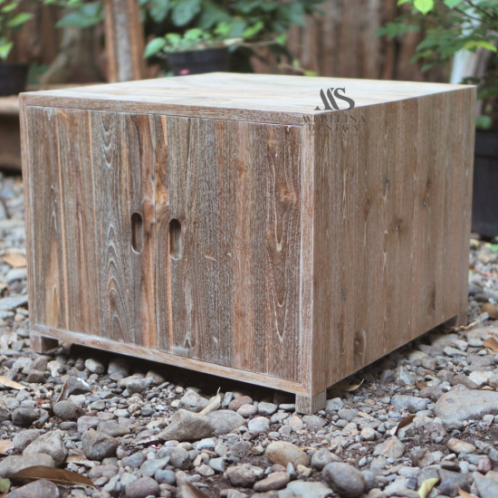 Recycled Teak Wood Nightstand Cabinet with 2 Doors