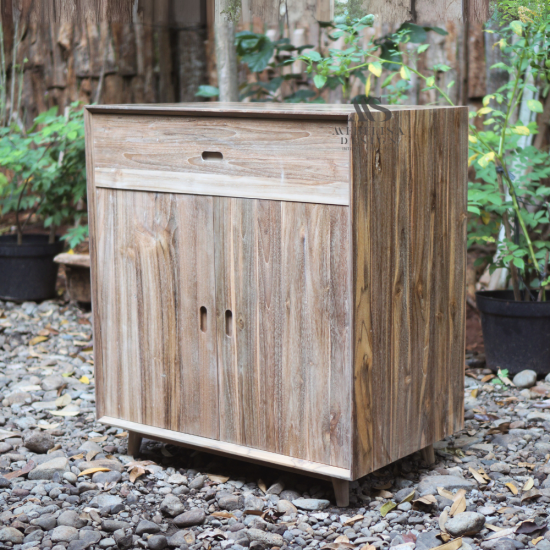 Recycled Teak Wood Square Accent Cabinet 2 Doors