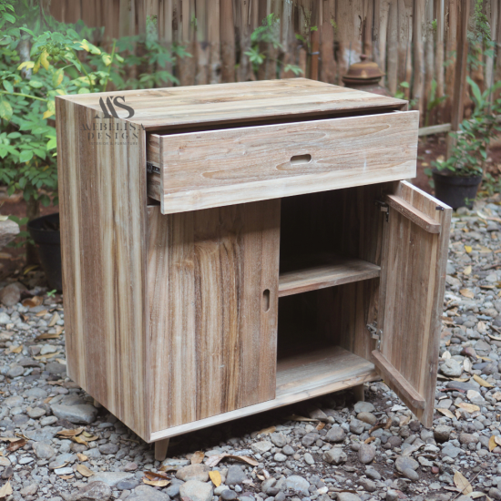 Recycled Teak Wood Square Accent Cabinet 2 Doors