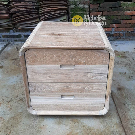 Recycled Teak Wood Vintage Bedside Table 2 Drawers Recycled Teak Wood Vintage Bedside Table 2 Drawers