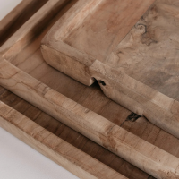 Rustic Style Square Teak Wood Tray 3-Pcs