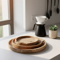 Rustic Style Teak Wood Round Tray