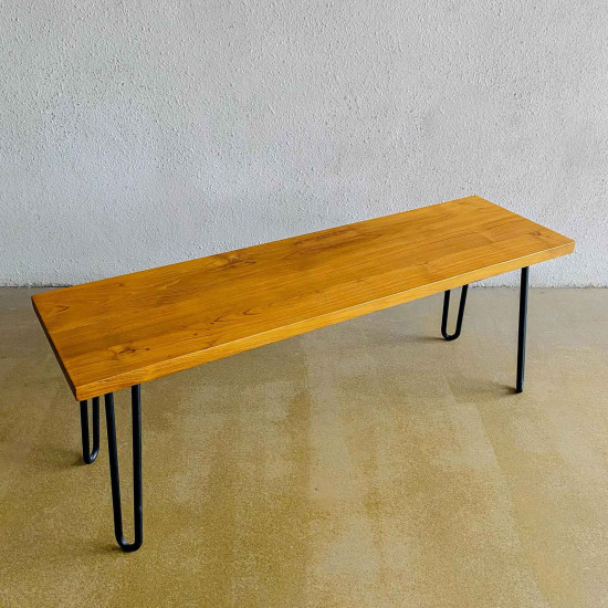Salofo Bench Bangku Kayu Jati Industrial Kaki Besi Jepit Rambut