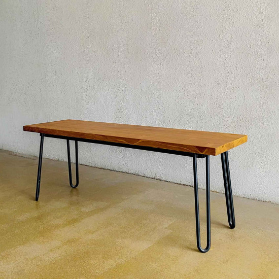 Salofo Bench Bangku Kayu Jati Industrial Kaki Besi Jepit Rambut