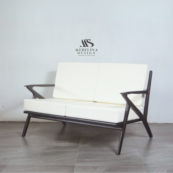Scandia Mid-Century Sofa Tamu 2 Dudukan Kayu Jati