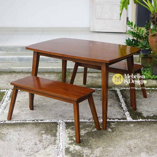 Set Meja Bangku Makan Minimalis Japandi Kayu Jati