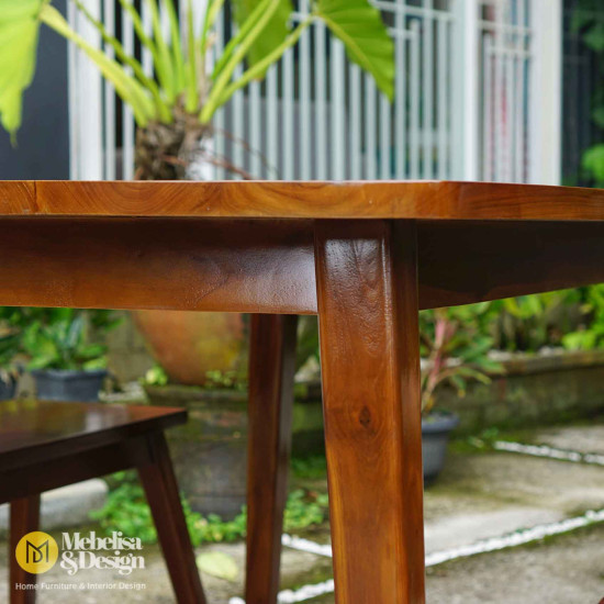 Set Meja Bangku Makan Minimalis Japandi Kayu Jati