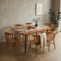 Set Meja Makan Kursi 6 Model Retro Kayu Jati