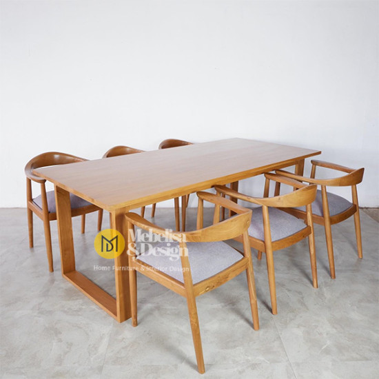 Set Meja Makan Minimalis Kayu Jati 6 Kursi Retro