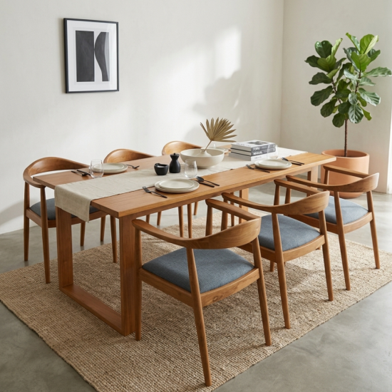 Set Meja Makan Minimalis Kayu Jati 6 Kursi Retro