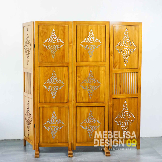 Sketsel Lipat Kayu Jati Penyekat Ruangan Minimalis 4P