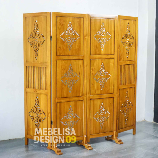 Sketsel Lipat Kayu Jati Penyekat Ruangan Minimalis 4P