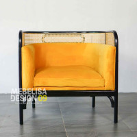Sofa Santai Single Kombinasi Anyaman Rotan Kayu Jati