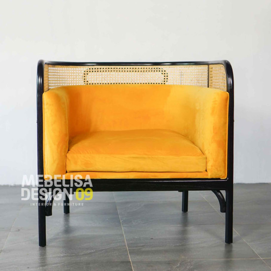 Sofa Santai Single Kombinasi Anyaman Rotan Kayu Jati