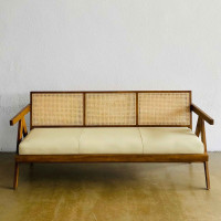 Sofa Scandinavian 3 Dudukan Jok Kayu Jati Kombinasi Anyaman