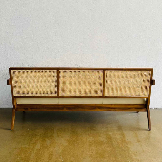 Sofa Scandinavian 3 Dudukan Jok Kayu Jati Kombinasi Anyaman