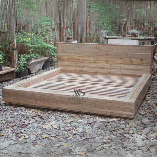 Recycled Teak Wood Bed Frame With a Vintage Charm