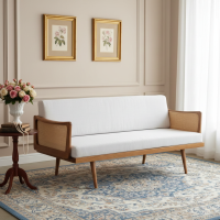 Tonia Sofa Bangku Minimalis Retro Kayu Jati Anyaman Rotan