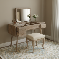 Vanity Recycle Teak Dressing Table with Flip Top Mirror