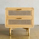 Zafa Bedside Table Meja Nakas Retro 2 Laci Kombinasi Rotan