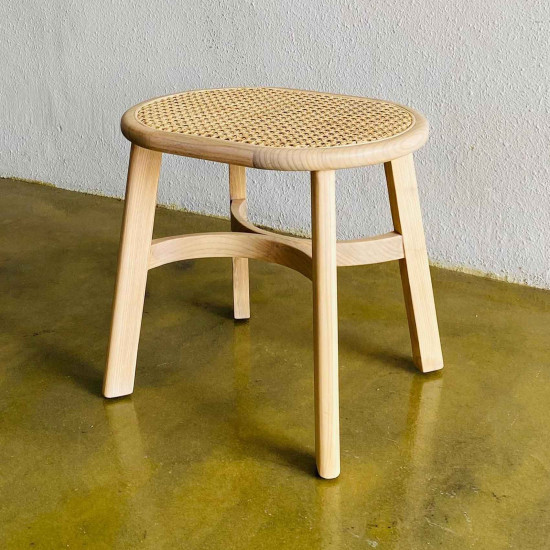 Zaha Stool Kursi Bangku Stool Retro Kayu Rattan Base Zaha Stool Kursi Bangku Stool Retro Kayu Rattan Base