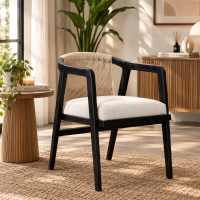Armchair Kursi Makan Minimalis Kayu Jati Mix Anyaman Tali