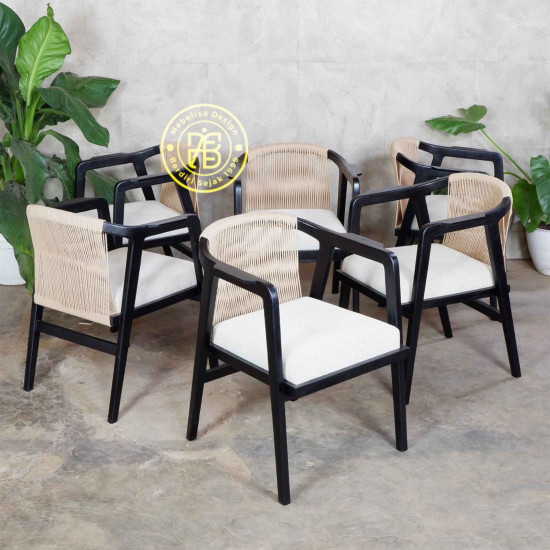 Armchair Kursi Makan Minimalis Kayu Jati Mix Anyaman Tali