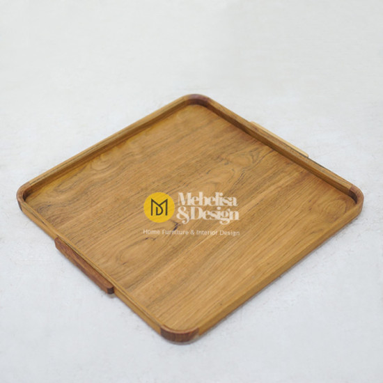 Baki Nampan Kayu Jati Furnitur Jepara 47x46x3 cm