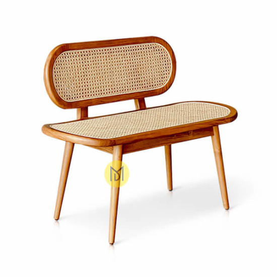 Bangku Teras Rotan Kayu Jati Marlius Walnut