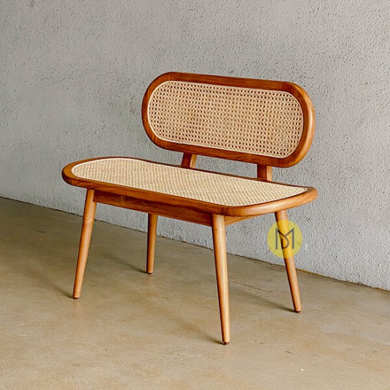 Bangku Teras Rotan Kayu Jati Marlius Walnut