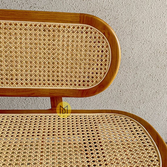 Bangku Teras Rotan Kayu Jati Marlius Walnut