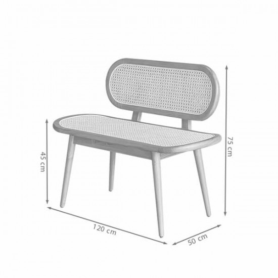 Bangku Teras Rotan Kayu Jati Marlius Walnut