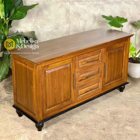 Bufet Kayu Jati Minimalis Penyimpanan Ruang Tamu Serbaguna