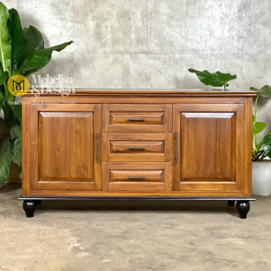 Bufet Kayu Jati Minimalis Penyimpanan Ruang Tamu Serbaguna