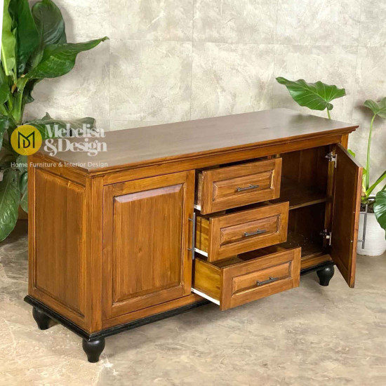 Bufet Kayu Jati Minimalis Penyimpanan Ruang Tamu Serbaguna