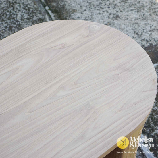 Bufet Meja TV Oval Pintu Sliding Mix Rotan Nordic Style