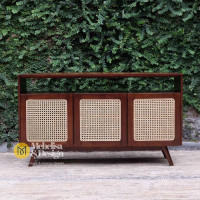 Bufet Meja TV Pintu Rotan Kayu Jati Scandinavian