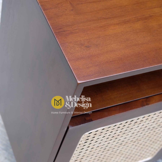 Bufet Meja TV Pintu Rotan Kayu Jati Scandinavian