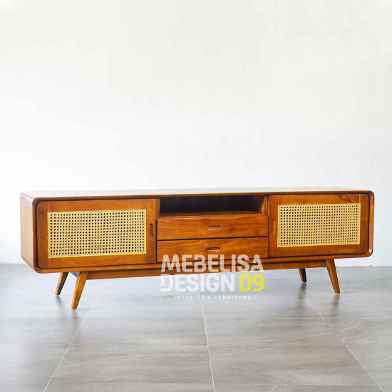 Bufet Meja TV Retro Minimalis 2 Pintu Anyaman