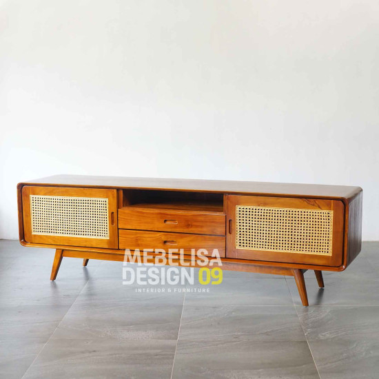 Bufet Meja TV Retro Minimalis 2 Pintu Anyaman