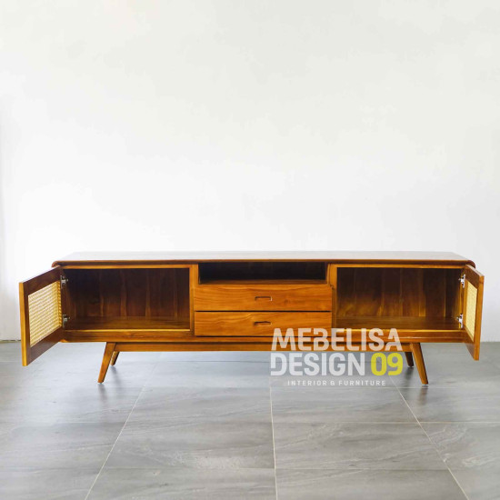 Bufet Meja TV Retro Minimalis 2 Pintu Anyaman