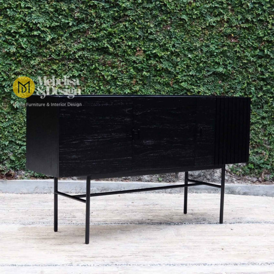 Bufet Meja TV Ruang Tamu Kayu Jati Black Rustic Industrial
