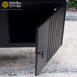 Bufet Meja TV Ruang Tamu Kayu Jati Black Rustic Industrial