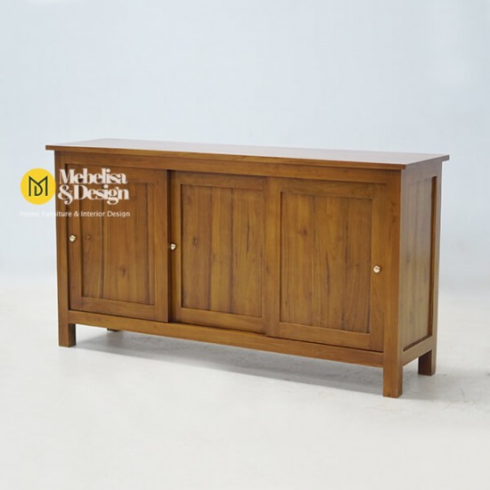 Bufet Minimalis Modern 3 Pintu Sliding Kayu Jati