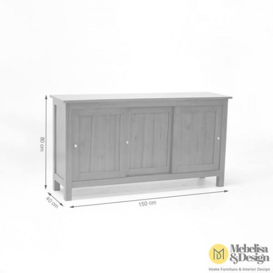 Bufet Minimalis Modern 3 Pintu Sliding Kayu Jati