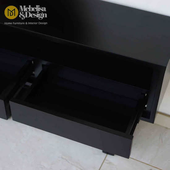 Bufet Pajangan Ruang Tamu Minimalis Kaki Besi + Cermin Octagonal