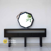 Bufet Pajangan Ruang Tamu Minimalis Kaki Besi + Cermin Octagonal