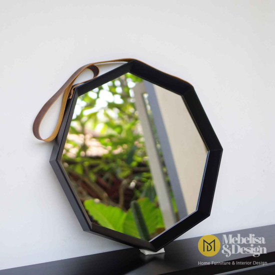 Bufet Pajangan Ruang Tamu Minimalis Kaki Besi + Cermin Octagonal