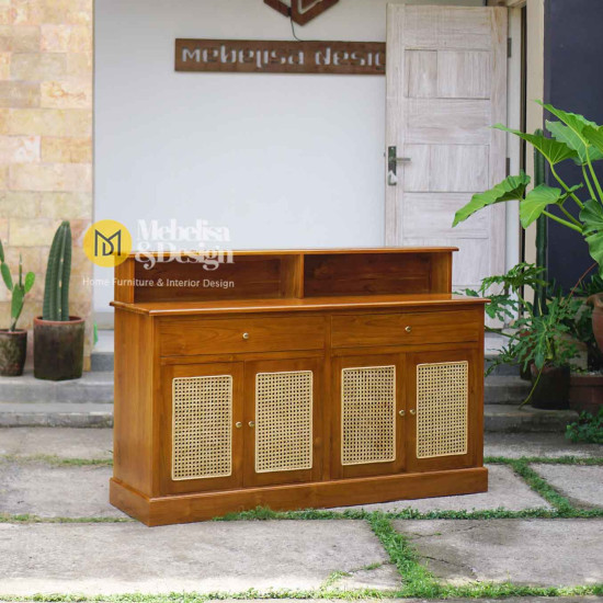 Bufet Pajangan Ruang Tamu Serbaguna Pintu Rotan
